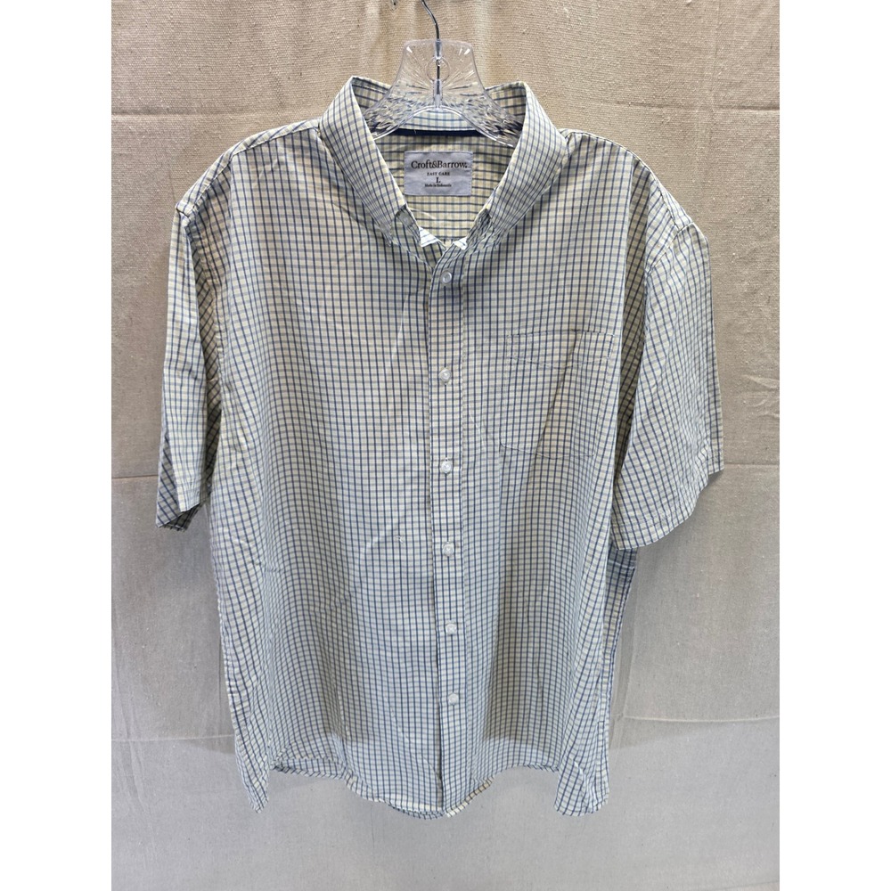 Croft & Barrow Mens Large Easy Care Short Sleeve Button Down Shirt Blue Yellow